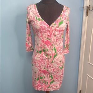 Lilly Pulitzer Palmetto Dress Pima Cotton Womens X Small Pink Green Flamingo XS